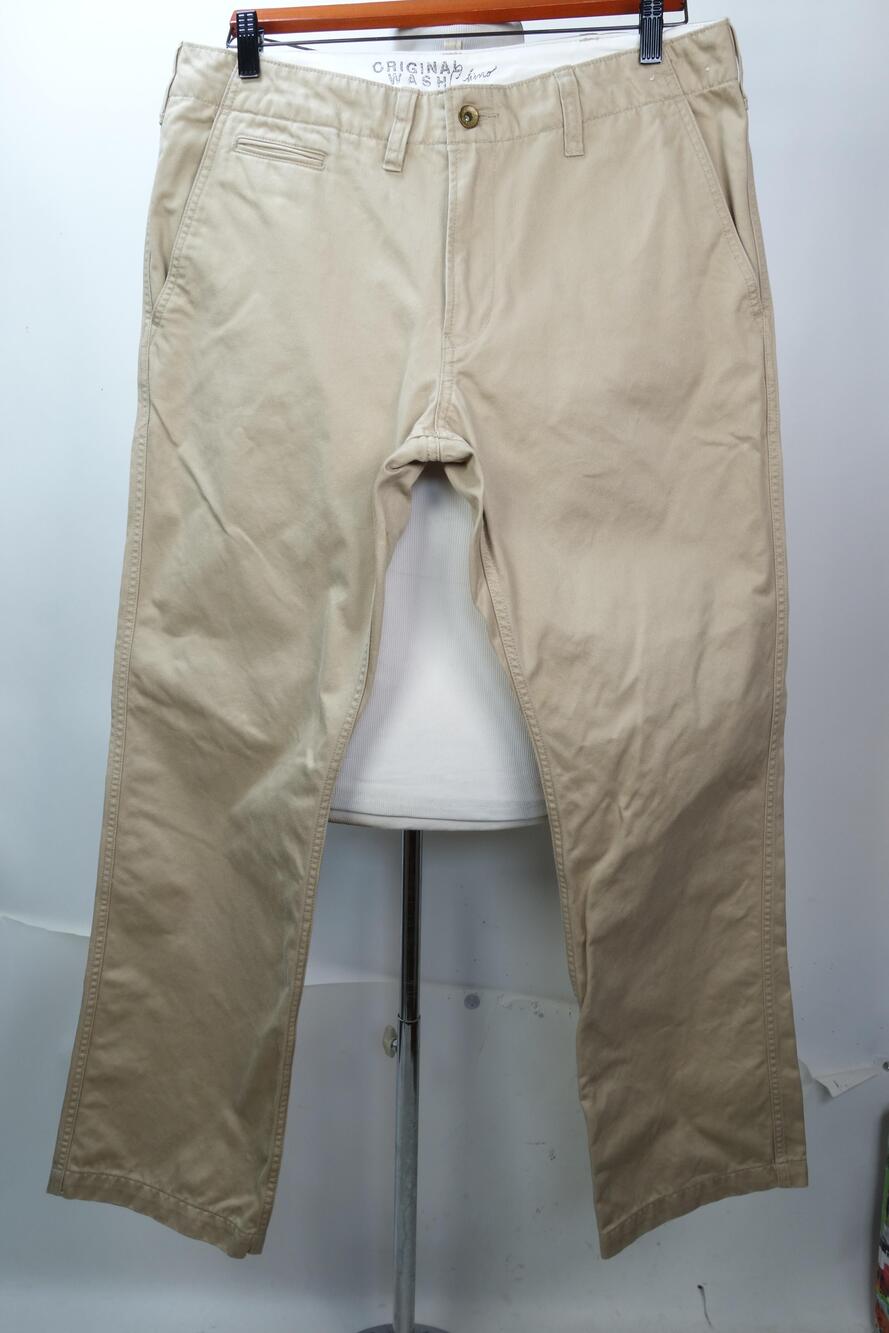 Uniqlo Original Wash Chino Pants Mens 36x32 Beige Canvas Straight Leg Casual